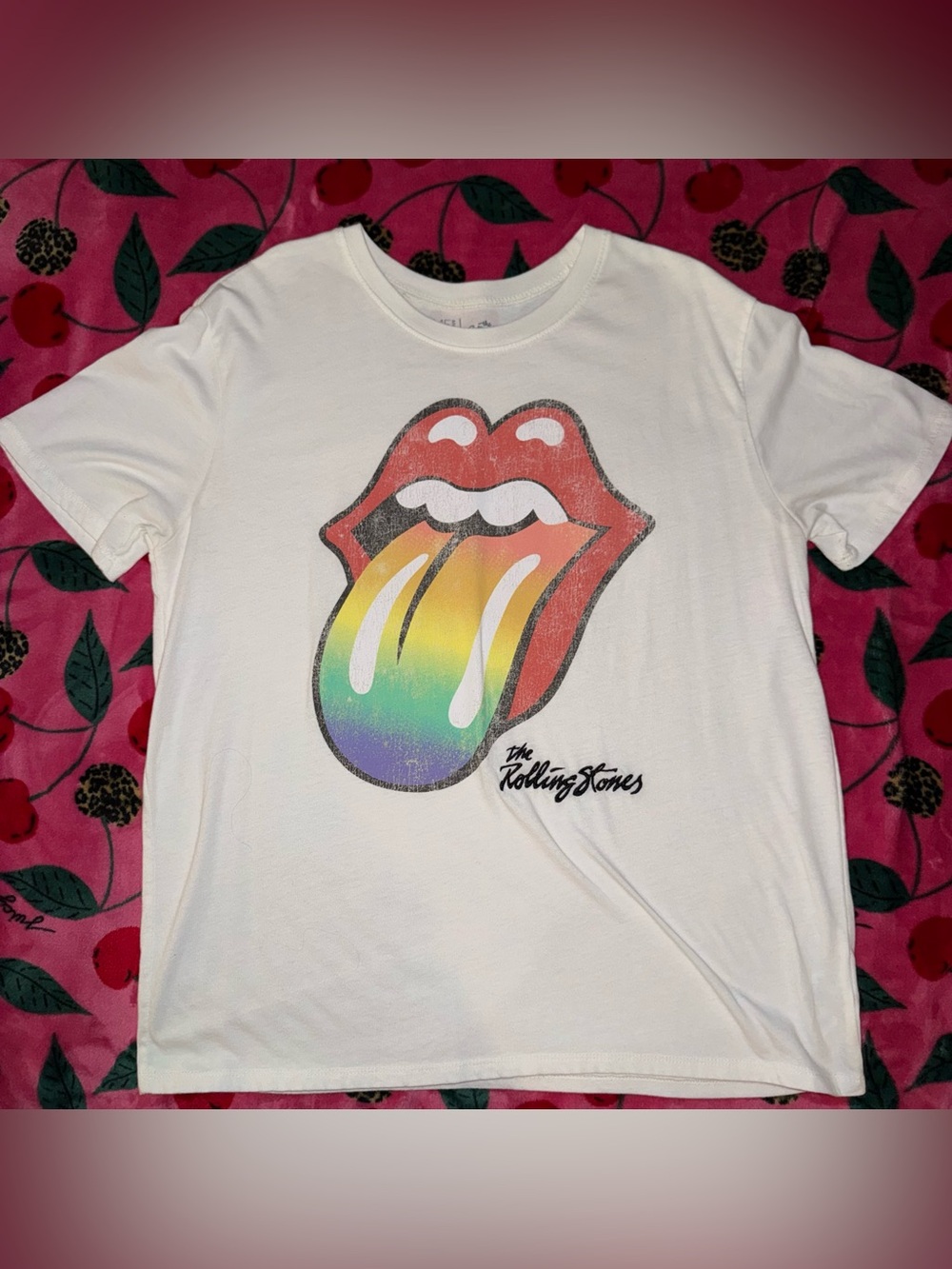 The Rolling Stones Rainbow Tongue T-Shirt White Size M Preowned